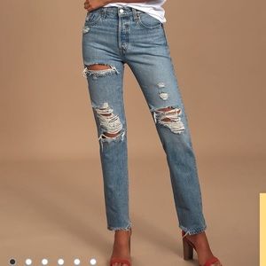 Levis 501 original fit distressed high rise jeans